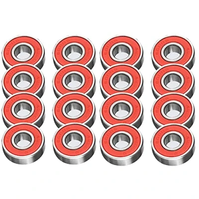 Afbeelding van 608RS Set van 16 rode metalen wiellagers voor skateboards en skateboards, ABEC 9 geclassificeerd, ideaal snelheid, skateboard, inline skates, scooter, longboard