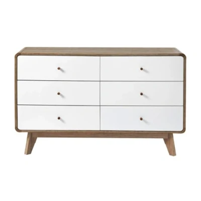 Afbeelding van Commode 6 Laden Houtdecor en Wit ALBURA