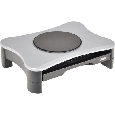 Afbeelding van DESQ® Monitorverhoger 2 Hoogte Standen Lade Draaiplateau Zilver Zwart