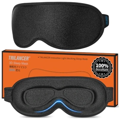 Afbeelding van Trilancer Innovatief nachtmasker, slaaphoofdband, oogbescherming, slaapmasker, reizen, vliegtuig, meditatie, dutjes, accessoires voor mannen en vrouwen, blokkeert het licht (zwart)