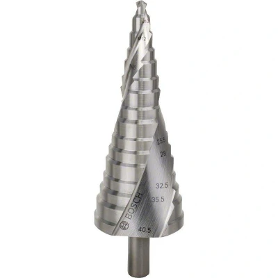 Afbeelding van Bosch Accessories 2608587427 HSS Getrapte boor 6 38.5 mm, 40.5 M10 M40 Gezamenlijke lengte 125.5 mm 3 vlakken schacht 1 stuk(s)