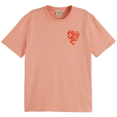 Afbeelding van Scotch &amp; Soda Chest Artwork Regular FIT Tshirt print, Dames, Maat: Small, Peach pink