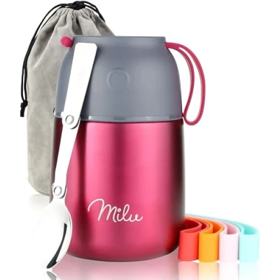 Afbeelding van Milu® roestvrijstalen thermos container, om mee te nemen, 650 ml, roze