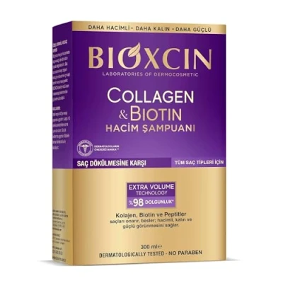 Image de Bioxcin Collagen &amp; Biotine Shampooing volume 300 ml Pour cheveux plus épais, forts et volumineux Contre la chute des Tous les types de