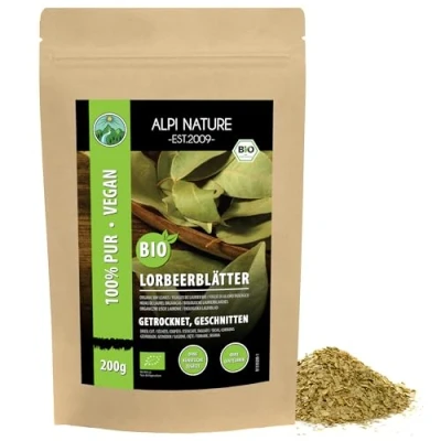Afbeelding van biologische gedroogde laurierblaadjes (200 g), biologisch gesneden, van gecontroleerde teelt, laboratoriumgeteste laurierblaadjes, 100% zuiver en natuurlijk