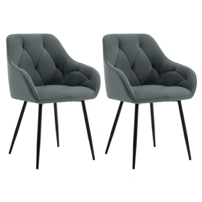 Afbeelding van WOLTU Set van 2 eetkamerstoelen, gestoffeerde keukenstoelen met rugleuning, armleuningen, metalen poten, voor woonkamer, kantoor, kaptafel, fluweel, donkergrijs, EZS02dgr