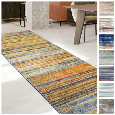 Afbeelding van KARAT Loper voor hal en keuken, woonkamer, modern gangtapijt woonkamer slaapkamer, verkocht per meter, op maat, oranje grijs, 80 x 150 cm (calama)