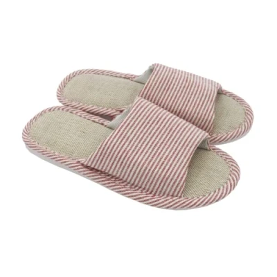 Afbeelding van AioTio Casual pantoffels van katoen en linnen voor dames heren, zacht, open teen, comfortabel, ademend, antislip, binnen buiten, Rood
