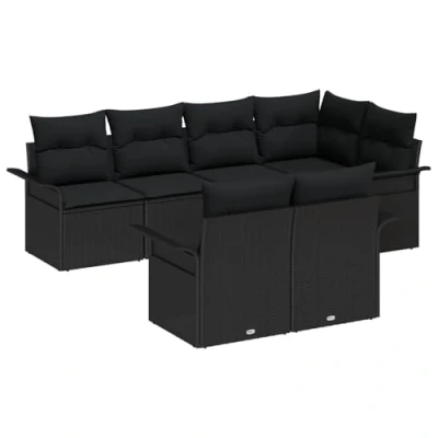 Afbeelding van vidaXL 7 delige tuinsalon met kussens zwart poly rattan