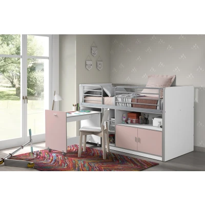 Afbeelding van KidsOnly Bonny Halfhoogslaper met Uitschuifbureau Wit/Roze