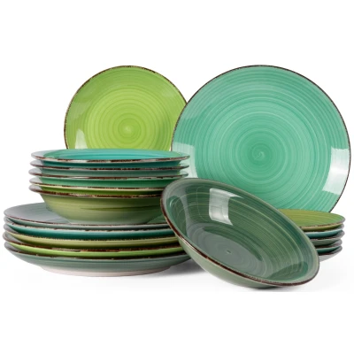 Afbeelding van Studio Tavola Serviesset Summer Green 18 delig / 6 personen dinerborden, diepe borden en ontbijtborden