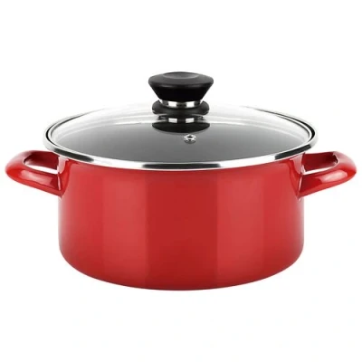 Image de Casserole Induction 18 cm Acier Émaillé Antiadhésif sans PFOA Couvercle Verre FAGOR Optimax Rouge