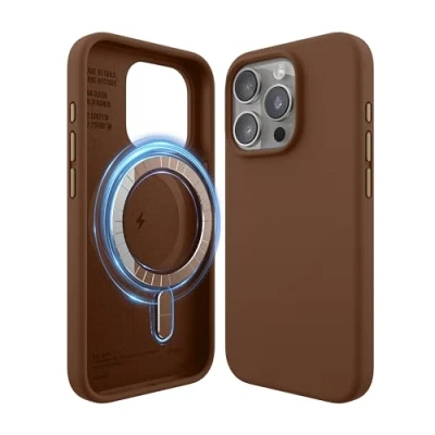 Afbeelding van elago Magnetische siliconen hoes, compatibel met iPhone 15 Pro 6,1 inch, alle MagSafe accessoires, ingewerkte magneten, zachte siliconen, schokbestendig (bruin)