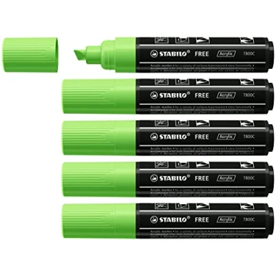 Afbeelding van STABILO FREE Acryl Marker T800C Schuine Punt 4 10 mm Licht Groen Doos 5 stuks