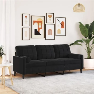 Image de vidaXL Canapé 3 places avec oreillers décoratifs noir 180 cm velours3278234