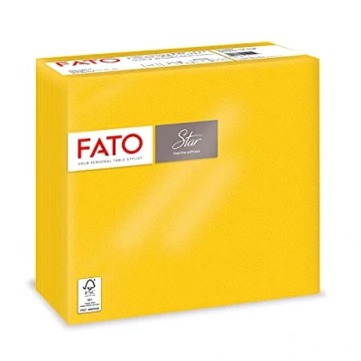 Afbeelding van Fato 40 servetten, wegwerpbaar, ultrazacht, afmetingen 38 x 38, in 4 gevouwen en 2 lagen, kleur geel, 100% zuivere cellulose, FSC gecertificeerd
