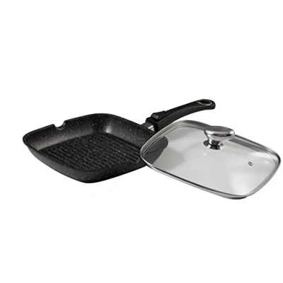 Afbeelding van Pradel Excellence 52382M Grillpan 24 x cm &quot;steenachtig&quot; van gegoten aluminium met glazen deksel, zwart