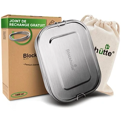 Afbeelding van Blockhutte. Premium lunchbox van roestvrij staal, 1400 ml, met vakken en reserveafdichting. I De waterdichte scheidingswand lekt niet. Kleine snackbox.