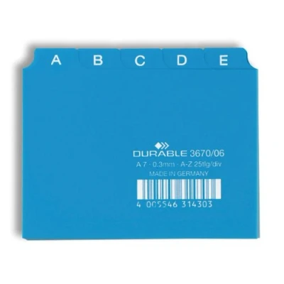 Afbeelding van Durable 367006 A7 formaat AZ bedrukte tabverdelers set van 25, blauw