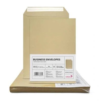 Afbeelding van Netuno 50 bruine verzendenveloppen C5 162 x 229 mm 90 g grote verzendtassen enveloppen voor brieven facturen bruin groot formaat