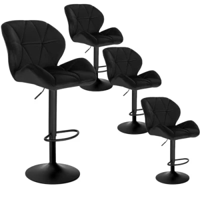 Afbeelding van WOLTU BH139sz 4 Design barkrukken met rugleuning, in hoogte verstelbaar, draaibaar, fluweel, staal, zwart, stuks