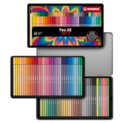 Image de STABILO Feutre dessin Pen 68 Boîte métal ARTY x 66 feutres de coloriage pointe moyenne gamme