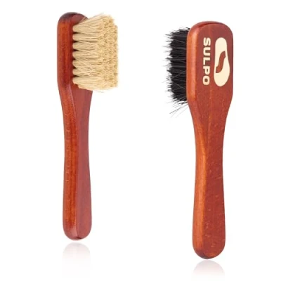 Afbeelding van SULPO Crèmeborstel, schoenborstel, zachte borstel, vuilborstel voor leren schoenen, set van 2, 1 zwart, natuurlijk, schoenverzorging