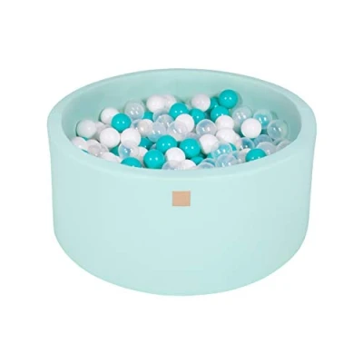 Afbeelding van MeowBaby® Ronde Ballenbak set incl 300 ballen 90x30cm Donker Grijs: Zilver, Transparant, Parel Wit