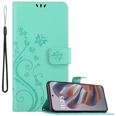 Afbeelding van Cadorabo Hoesje geschikt voor Motorola Moto Edge 50 Neo in BLOEMEN TURKOOIS Beschermhoes bloemmotief met magnetische sluiting, standfunctie en kaartsleuven Book Case Cover Etui