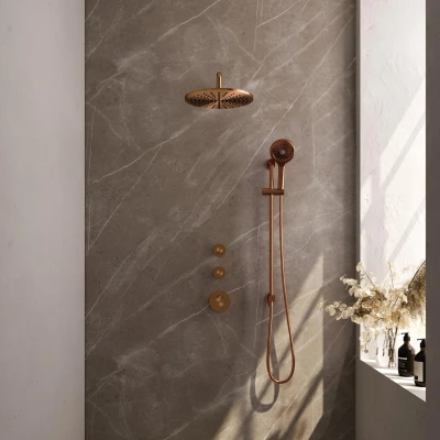 Afbeelding van Brauer Copper Edition Regendouchesets inbouw hoofddouche 30cm Wandarm glijstang met inbouwdeel Gladde knoppen handdouche Rond 1 stand
