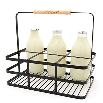 Afbeelding van Retro 6pcs melkfles houder Wijnfles Carrier zwart Platte Draad