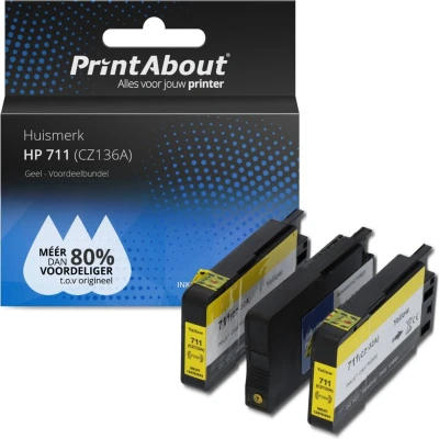 Afbeelding van Huismerk HP 711 (CZ136A) Inktcartridge Geel Voordeelbundel 3 pack