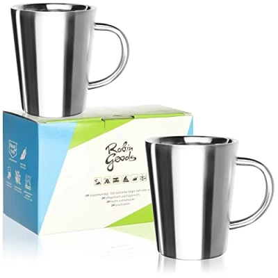 Afbeelding van Robin Goods® 2x roestvrijstalen mokken 350ml thermische mok onbreekbare drinkbeker dubbelwandige isolerende (02 stuks mat)