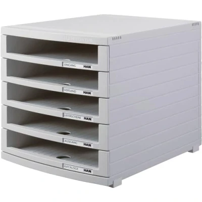 Image de HAN Module de classement CONTUR, 5 tiroirs ouverts, gris