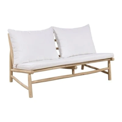 Afbeelding van Vente unique Tweezitstuinbank van teakhout met kussens Licht naturel en wit TULUM MYLIA L 140 cm x H 74 D 80