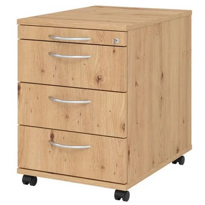 Afbeelding van SIGNA AC30 BM Rolcontainer Hout met 3 lades Knoestige Eiken Metalen handgreep