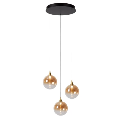 Afbeelding van Hanglamp ovaal 3 lichts amber glas