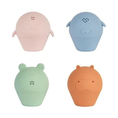 Image de Lot de 4 Aspergeurs bain Jouets en silicone souple S&#039;ouvrent pour être lavés