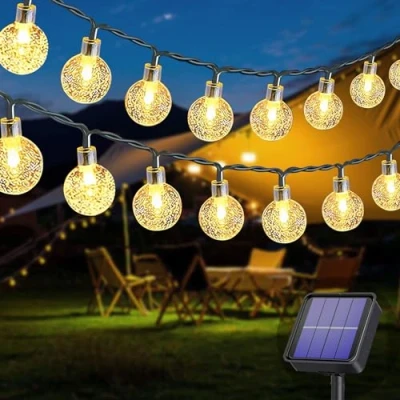 Afbeelding van Lichtsnoer op zonne energie, 50 leds, 7 m, 8 standen, buiten en binnenverlichting, waterdicht, voor tuin, bomen, terras, Kerstmis, bruiloften, feesten (warm wit)