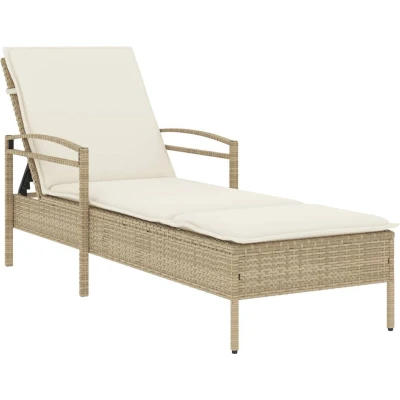 Afbeelding van Ligbed met kussen 63x200x81 cm poly rattan beige
