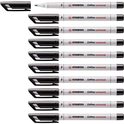 Image de STABILO Marqueur OHPen Lot x 10 marqueurs Noir (encre non permanente/pointe superfine 0,4mm)
