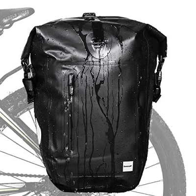 Afbeelding van Rhinowalk Fietstas, inhoud 25 liter, waterdichte bagagedragertas, roll top, zwart