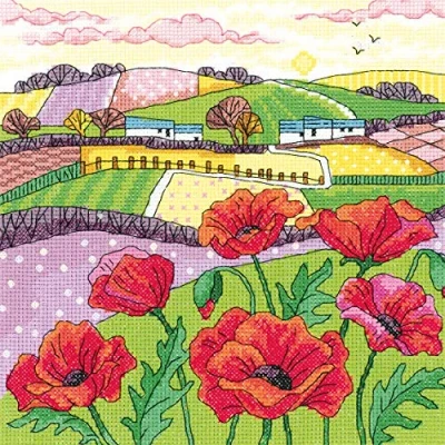 Afbeelding van Heritage Crafts Poppy Landscape borduren (pakket) 1475A