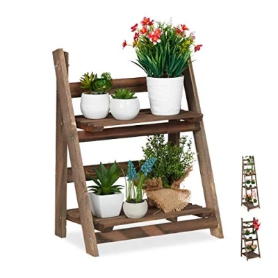 Afbeelding van Relaxdays plantenrek hout plantentrap bloemenrek bloementrap etagère bruin M