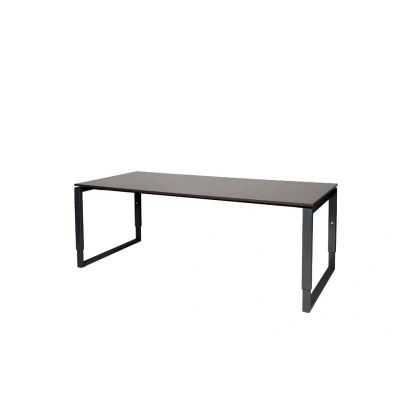 Afbeelding van Domino Plus bureau, hoogte instelbaar (62 85cm) met 200x90cm &#039;zwevend&#039; logan eiken 25mm blad en zwart (RAL9011) O poot frame