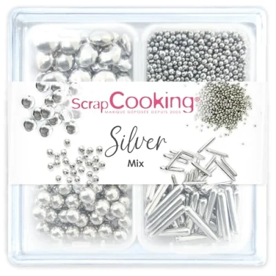 Afbeelding van ScrapCooking Zoete decoraties &quot;Silver Mix&quot; 63 g Assortiment 4 soorten: zilver taartdecoraties, cupcakes verjaardag Kerstmis 7530