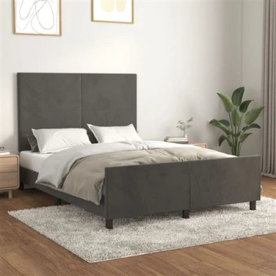 Afbeelding van vidaXL Bedframe met hoofdeinde fluweel donkergrijs 140x200 cm