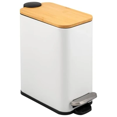 Afbeelding van bremermann Afvalemmer voor de badkamer met bamboedeksel, 5 liter (wit)