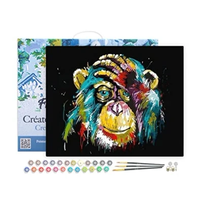 Afbeelding van Figured&#039;Art Schilderen op Nummer Volwassenen met lijst Baviaan Pop art Handwerk acrylverf Kit DIY Compleet 40x50cm Canvas al ingelijst