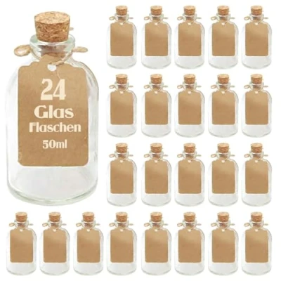 Afbeelding van Casavetro heldere kurk Stop lege glazen flessen 50 ml Herbruikbare deksels luchtdicht voor Sloe Gin azijn bier Cider Soda wodka en Water (24 x ml)